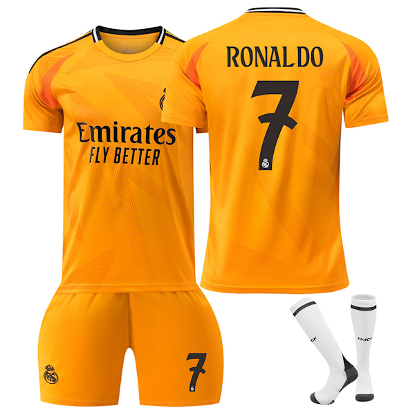 Fotbollströja Set, Real Madrid NO.7 RONALDO Fotbollströja för Pojkar Flickor, Andningsbar Snabbtorkande Fotbollsdräkt XS