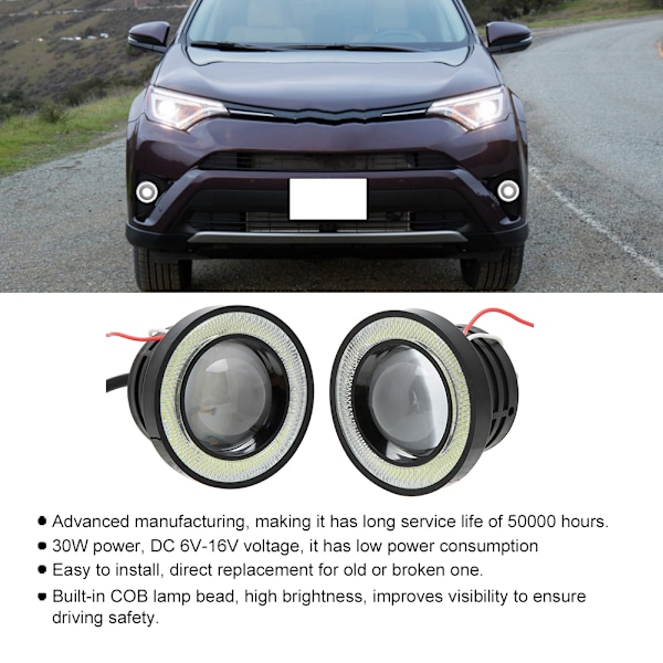 2 kpl 2,5 tuuman Angel Eyes -sumuvalot 30W 3200LM Universaali COB LED-ajovalo