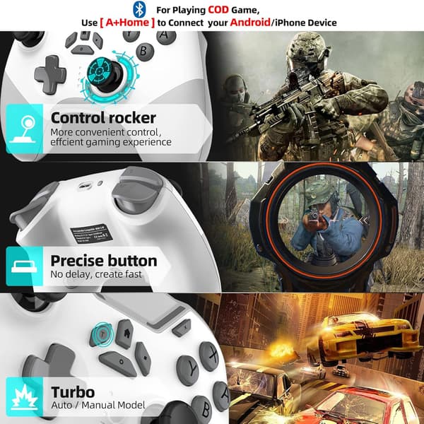 Bluetooth-controller til Switch/PC/iPhone/Android/Apple Arcade MFi-spil/TV/Steam, Pro trådløs spilcontroller fjernbetjening gamepad med telefonklip med L White