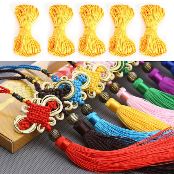 5 stk flettet snor 2mm x 20yard polyester flettet tau for DIY smykkefremstilling (gul)