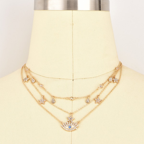 Flerskiktat halsband, damernas full diamant pentagram öga hänge