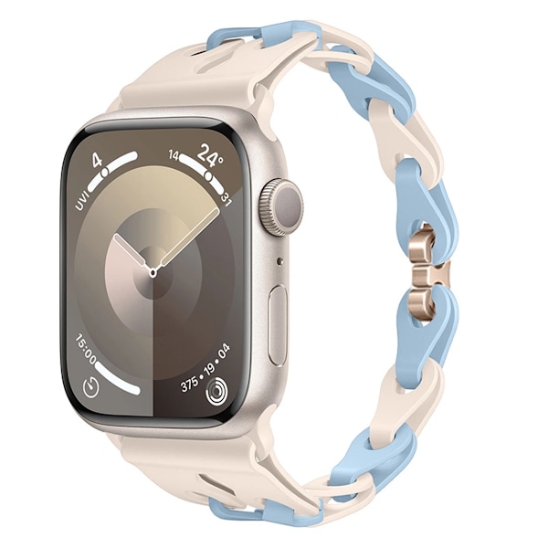 Dobbel Kjedeledd Silikonrem for Apple Watch Band 49mm 46mm 44mm 40mm 38mm 45mm 41mm 42mm Armbånd for Series 9 starlight blue 38/40/41/42mm