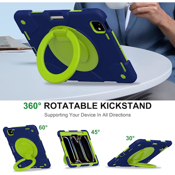 Etui til iPad Pro 11 tommer 2024 (M4) 5. generasjon, kraftig støtsikkert deksel med 360° roterende håndtak/stativ/pennholder/Sh Navy Green iPad pro11 2024