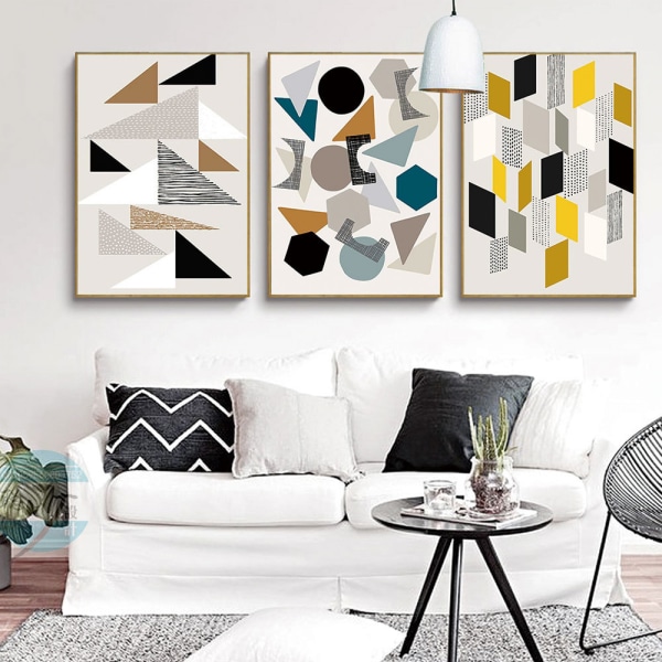 3D geometrisk lapptäcke väggkonst canvas tryck affisch, enkel abstrakt konst ritning