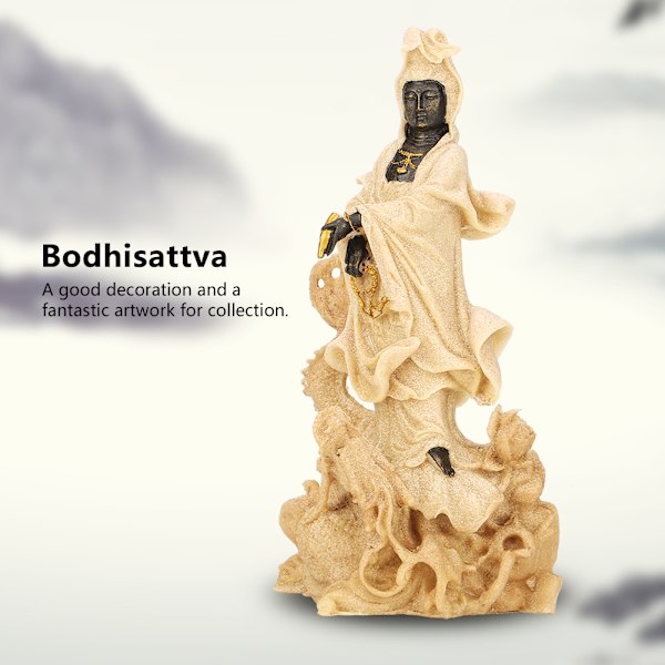 Naturlig sandstein Avalokitesvara Bodhisattva-statue Religiøs skulptur Håndlaget håndverk