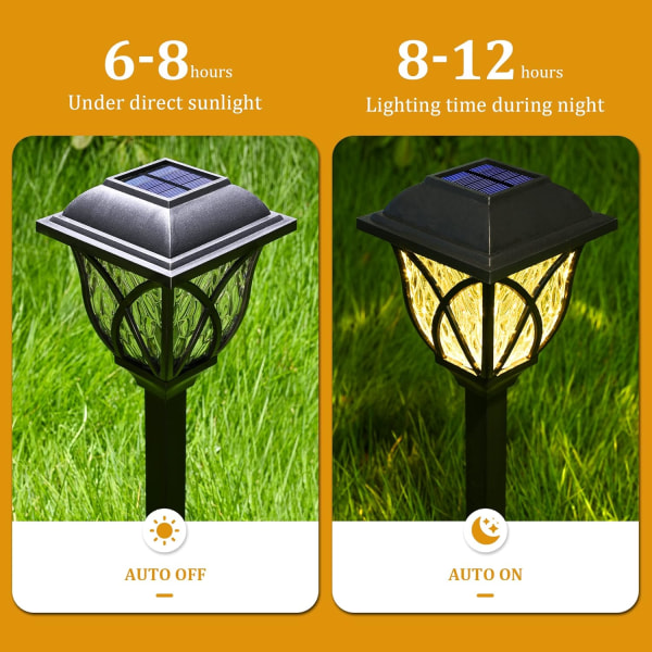 Solcellelamper utendørs vanntett, 6-pak LED solcellelamper for hage, solcellelamper for utendørs, hage, uteplass, landskap, gangvei (varm hvit) Black6