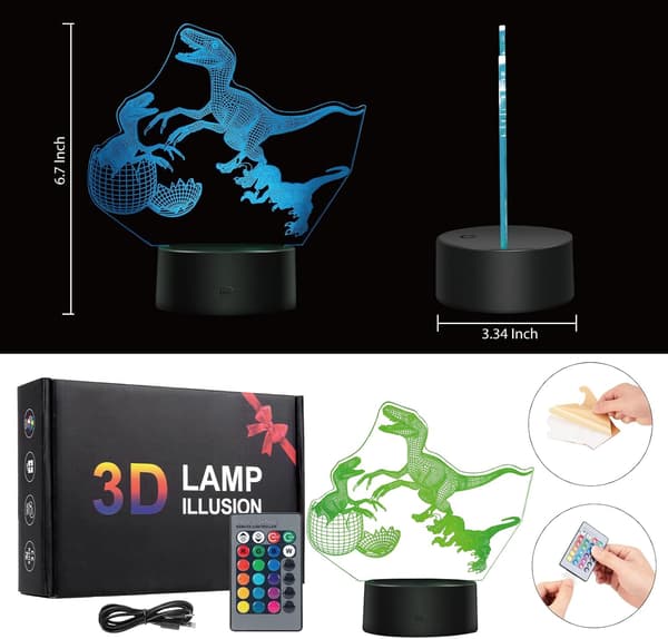 3D Optisk Illusions Natlampe 16 LED Farveskiftende Lampe Gi