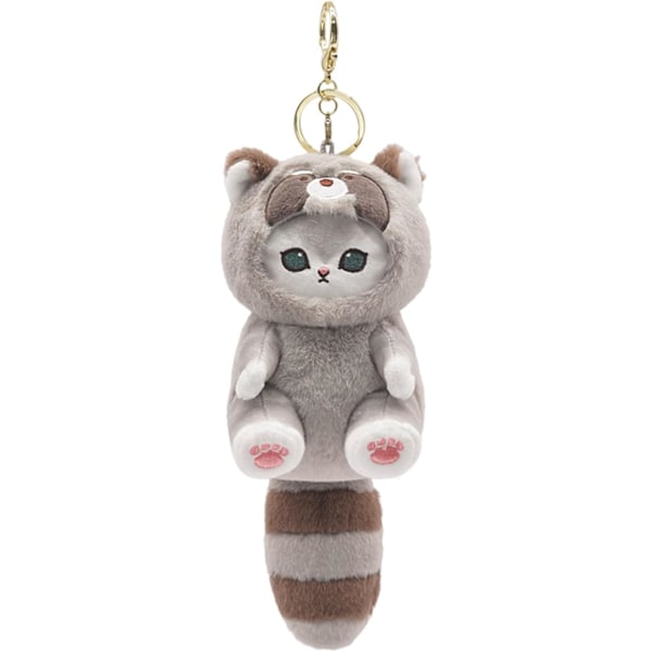 Söt kattnyckelring 5\" plysch ryggsäckstillbehör väska hänge söt nyckelring present Racoon Cat