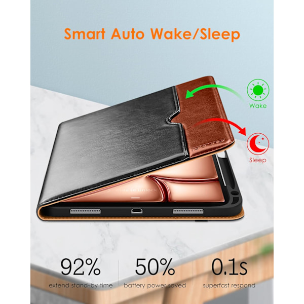 Ipad Pro 11-tumsfodral (2024), Premium Läder Business-fodral med Pennhållare - Auto Sleep Wake Black Brown Apple