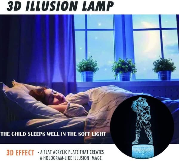 3D Optisk Illusjon LED Nattlys, 16 Farger Kan Endres wi