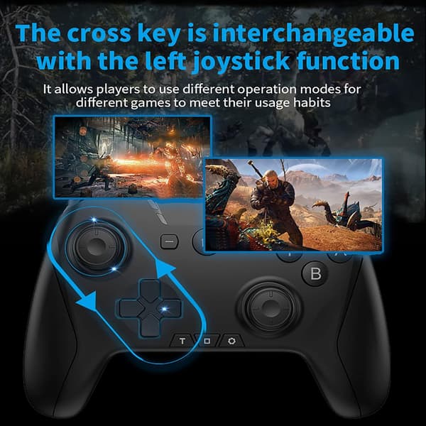 Bluetooth-controller til Switch/PC/Steam/Apple Arcade MFi-spil osv., Switch Pro-controller trådløs med justerbar dobbeltbevægelse, Turbo, Makroer, 6-akset White