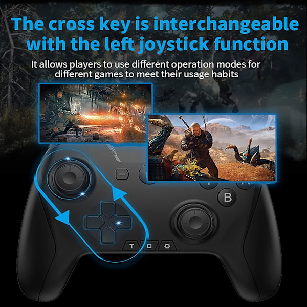 Bluetooth-kontroll för Switch/PC/Steam/Apple Arcade MFi-spel etc., Switch Pro-kontroll trådlös med justerbar dubbelrörelse, Turbo, Makron, 6-axlig White