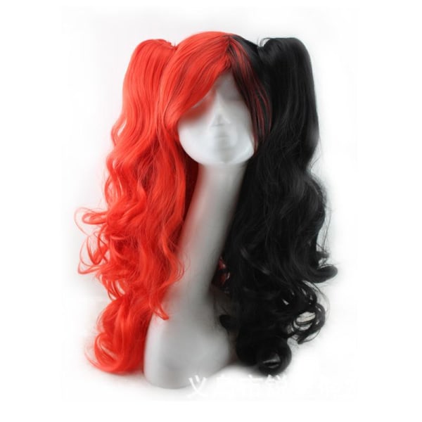 Wekity Multicolor Lolita Long Curls Ponytail Cosplay Peruk, svart+röd