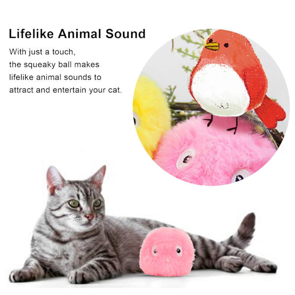 Mjuk katt leksak bollar fluffig katt leksak med verklighetstrogna djur ljud och kattmynta för katt övningRosa (fågel ljud )