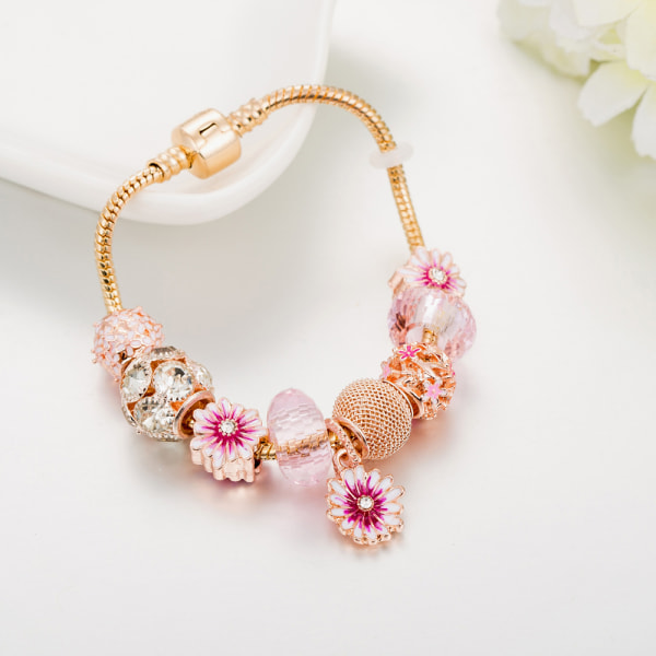 Dam Charm Armband, Rosa Blomhänge Smycke Legering Orm Ben