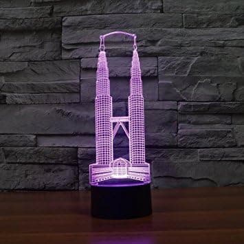 3D Twin Tower Nattlys Bord Skrivebord Optisk Illusjon Lamper