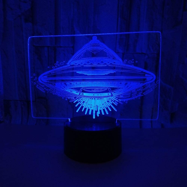 3D nattlampa Nytt UFO Flygande tefat 3D Ljus UFO Färgglad T