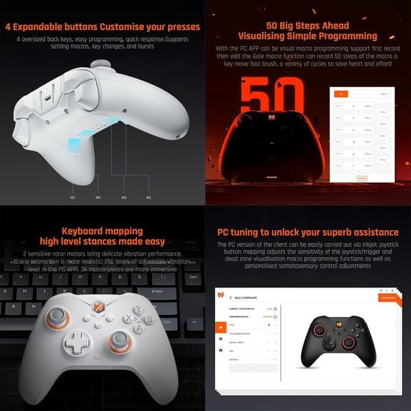 PC-kontroller, BIGBIG WON Gale trådlösa kontroller, rörelsesiktning, Hall-avtryckare, 4 anpassade knappar, PC-app-spelkontroller för Switch/PC/iOS/Android White