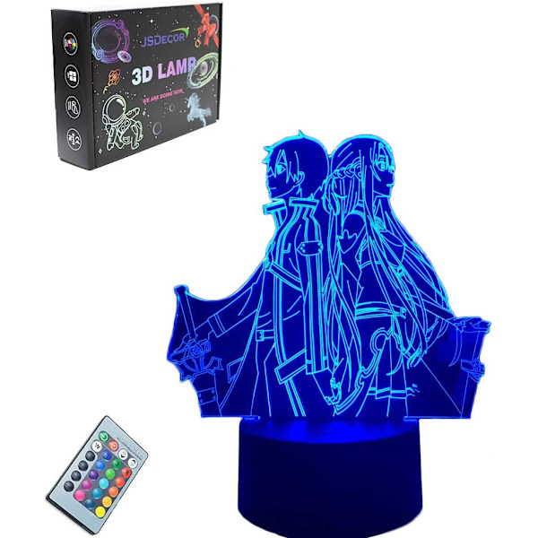 SAO Anime Figur LED-lys Søt Gutter & Jenter Jul Bursdag Feriefest Gave Kirito/Asuna/Asada Shino 3D Optisk Illusjon Bordlampe