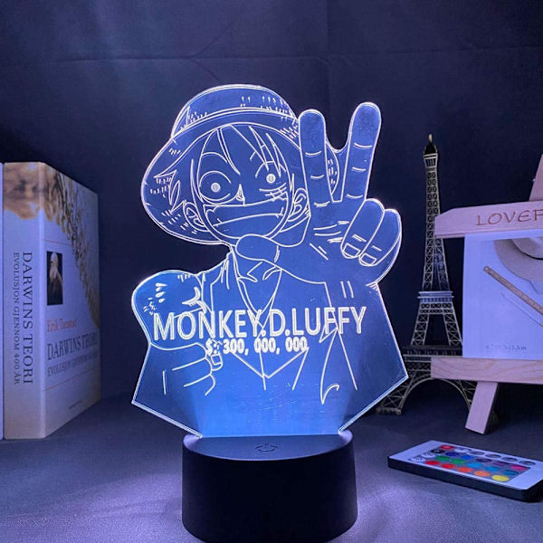 One Piece Luffy 3D Illusionslampa med Smart Touch, RGB-effekt, USB-driven, Kreativ 3D Japansk Animelampa