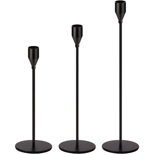 Mattsvarta ljusstakar svarta ljusstakar i metall för bröllop, middag, fest, passar 3/4 tum tjocka ljus (set om 3 st) Black