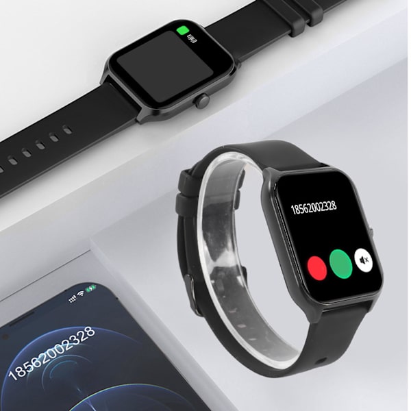 Smartwatch med iltmåling, opkaldsskærm, IP68 vandtæt touchskærm smartwatch med skridttæller Black