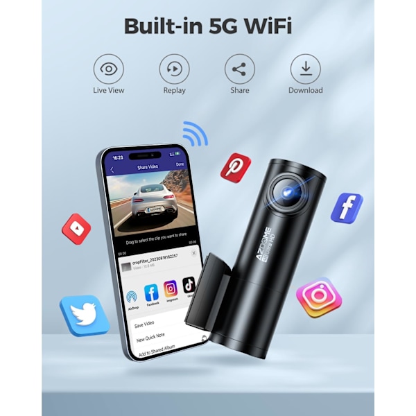 4K Dash Cam 5G WiFi GPS, WDR Super Night Vision Camera for Car, G-Sensor, Parking Mode, Free 64GB SD Card, 170° Wide Angle Dashcam, Loop Recording, V