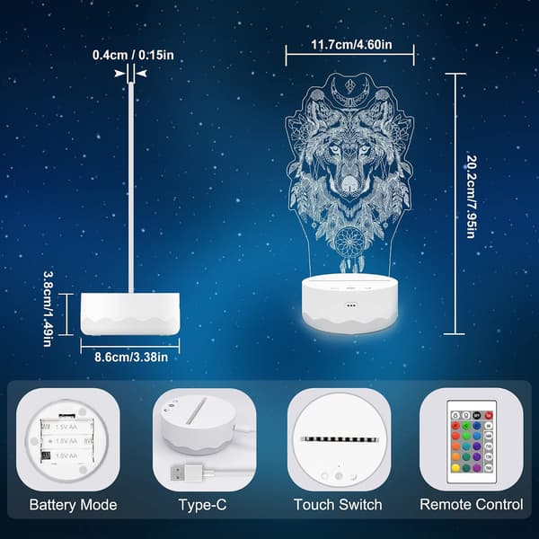 Wolf Dream Catcher Kits 3D Illusion LED Nattlampa med Rem