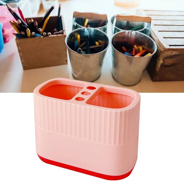 Pennhållare Stor Kapacitet 2 Fack Söta Seriefigurer Mönster Robust Pennställ Kopp för Kontor Studenter Hem Rosa