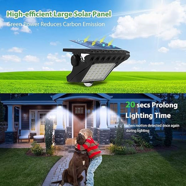 Utendørs solcellelampe med bevegelsessensor til å klemme 3 moduser IP65 vanntett sikkerhetslampe for gjerde, terrasse, garasje (hvitt lys)