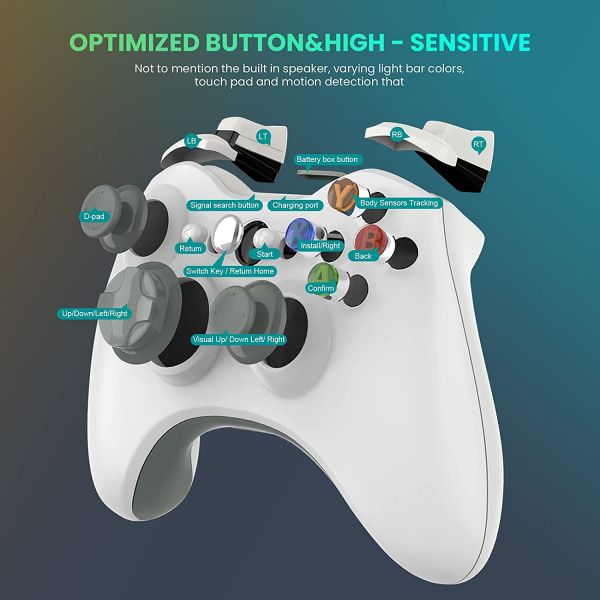 Trådlös handkontroll för Xbox 360, 2,4 GHz förbättrad vibration White