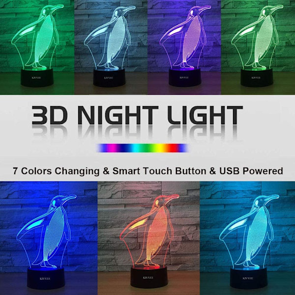 Penguin Visual 3D Lamp Illusion 2D Nattlampa Xmas Chirstma