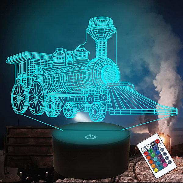 Tog 3D Gave Lampe, Attivolife Illusion Hologram Natlampe med Timer Fjernbetjening 16 Farver Skiftende