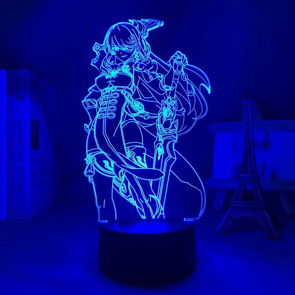 Genshin Impact Hu Tao -lamppu Pelivalo 3D LED Yövalo 16 Väriä Vaihtuva Pöytälamppu