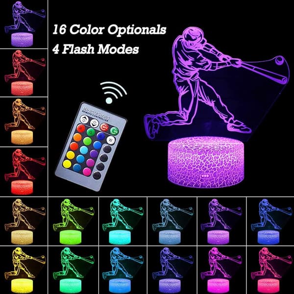 Baseballspiller Natlampe, 3D Illusion Lampe Baseballspiller