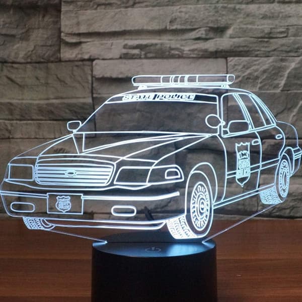 Politi Bil 3D LED Nattlys Bord Skrivebord Optisk Illusjon La
