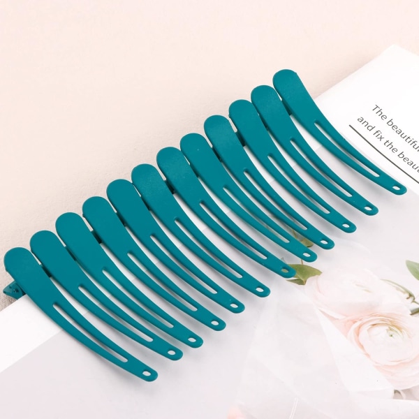 12 stk. hårklemmer til styling sektionering, 3,1 tommer matte alligator hårklemmer hårspænder ingen crease andebilled hårklemme Blue