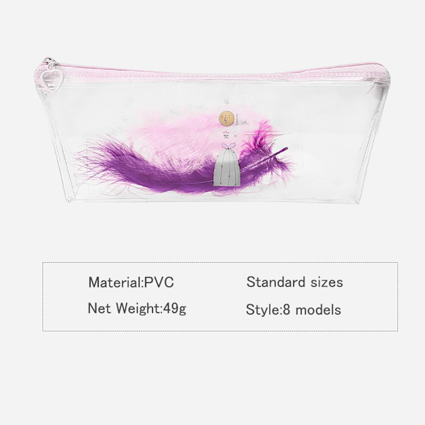 Söt tecknad fjäder dekorativ transparent dragkedja pennfodral (fjäderbrynrosa)