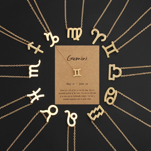 18K guldpläterat Zodiac-halsband, rostfritt stål Astrology J