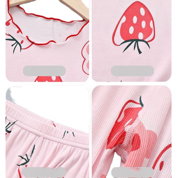 Tyttöjen ohuet pyjamat mansikkakuviolla, L (pinkki)