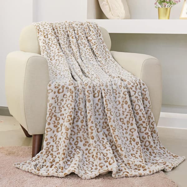 Floneluldstæppe med leopardprint - Ultrablødt, let og luftigt tæppe til sofa, 40 tommer x 50 tommer, brun