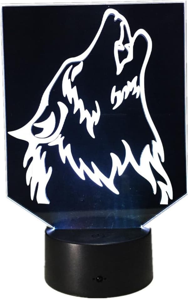 Wolf 3D Natlys Touch Bord- og Skrivebordslamper, 7 Farveskiftende Lys med Akrylflade & ABS-base & USB-oplader
