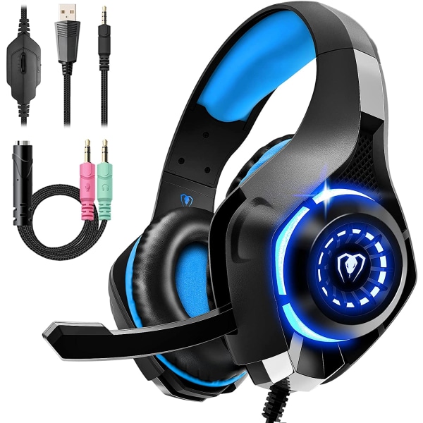 Gaming Headset til PS4 PS5 Xbox One Switch PC med støjreducerende mikrofon, dyb bas stereolyd Black Blue