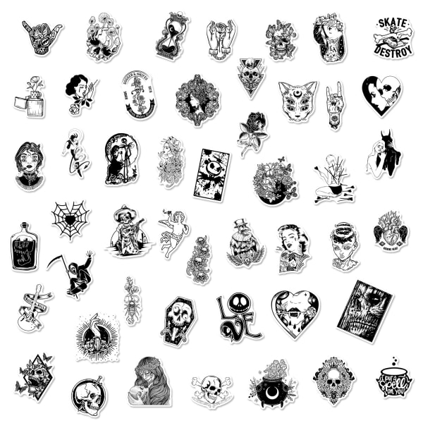 Gothic Horror Svartvita Punk Stickers, Set o