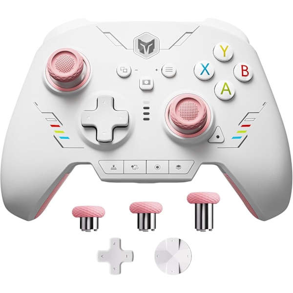 Trådløs Controller, BIGBIG WON Rainbow 2 SE, Hall Effect Trigger, 12-bit ADC, 3 Sæt Joysticks, 4-vejs & 8-vejs D-pad Controller til Switch/PC/Android/iOS Pink