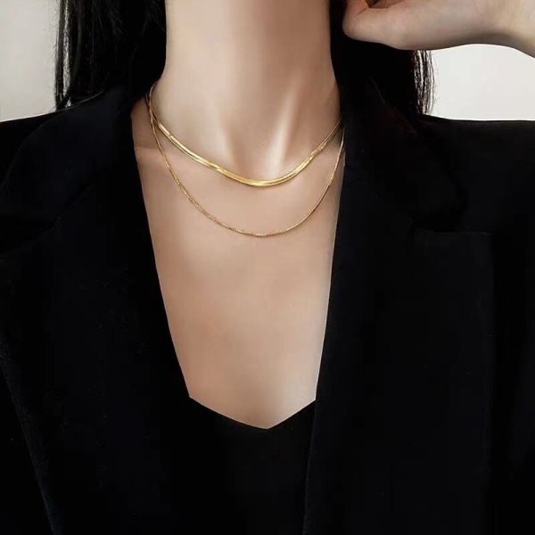 Enkel dubbel lager guld nyckelben halsband kvinnlig i höften c9c9 | Fyndiq