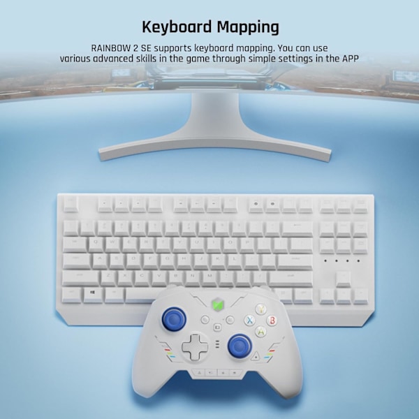 Trådløs Controller, BIGBIG WON Rainbow 2 SE, Hall Effect Trigger, 12-bit ADC, 3 Sæt Joysticks, 4-vejs & 8-vejs D-pad Controller til Switch/PC/Android/iOS Blue