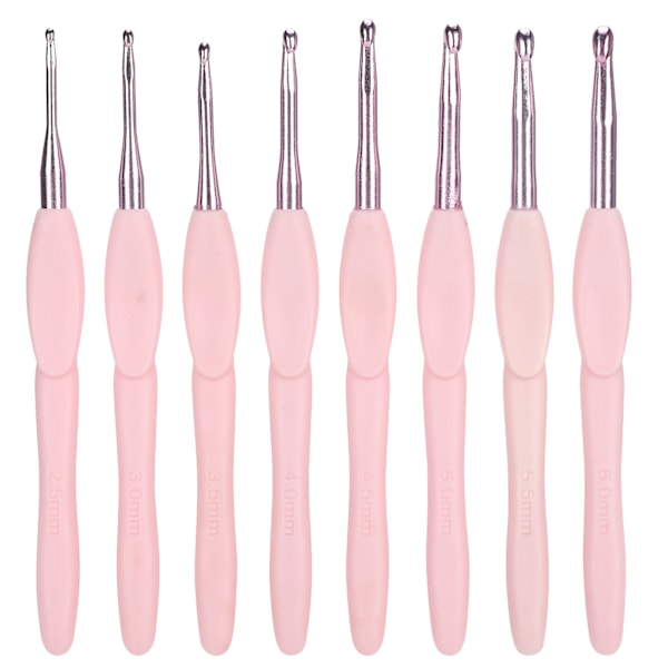 8Pcs Ergonomic Crochet Set Knitting Tools Sweater Needle Soft Pink Handle Aluminum TPR