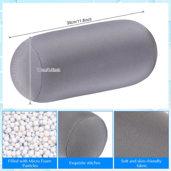 2 st mikro pärla rulle kudde 11,8 x 6,3 tum mjuk kudde bolster cylindrisk kudde mikro pärla kuddar för sova hem resor nacke huvud ryggstöd Grey