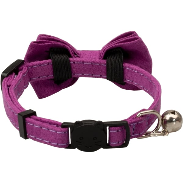 Kattehalsbånd med klokke, sikkerheds- og aftagelig sløjfe til killinger, små hvalpe, solid bryllupsfarve [1 stk] Lilla Purple